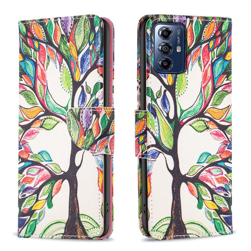 Moto G Play 2024 Colored Drawing Pattern Leather Phone Case - Tree Life